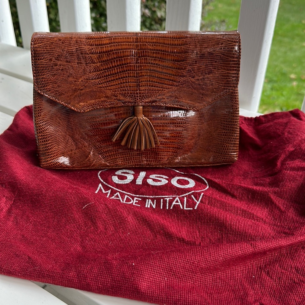 Authentic Siso Italian Brown Snakeskin Clutch Crossbody